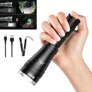 Wuben LED Rechargeable Flashlight, Adjustable Tactical Lights, Powerful High Lumens Zoomable Flashlight, 5 Modes 1200 Lumen USB Rechargeable Flashlights Waterproof IP68, for Family Outdoor Camping