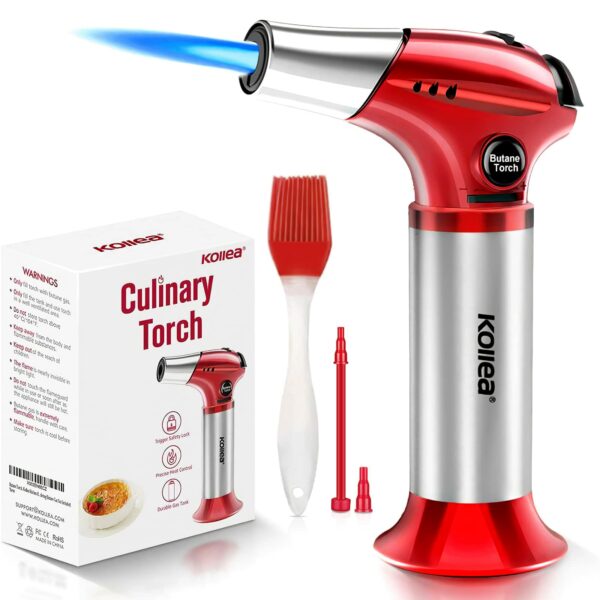 Butane Torch, Kollea Kitchen Blow Torch Refillable Cooking Torch Lighter, Mini Creme Brulee Torch with Safety Lock & Adjustable Flame for Desserts, BBQ, Soldering(Butane Gas Not Included) 8