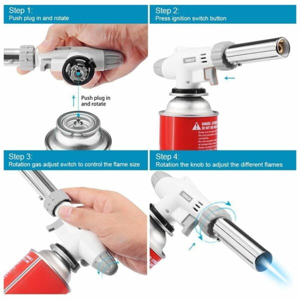 Butane Torch Kitchen Blow Torch – Chef Cooking Torch Lighter Adjustable Flame With Safety Lock Culinary Torch For Creme Brulee, Baking, BBQ Butane Gas Not Included… 12