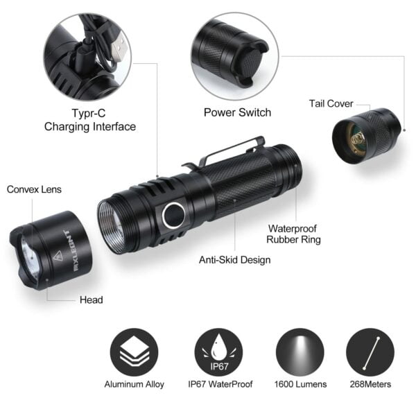 Handheld Tactical Flashlight – 2000 Lumen Super Bright Tactical Torch 5 Light Modes IPX7 Waterproof Powerful Flashlights for Outdoor Camping Hiking Emergency 13