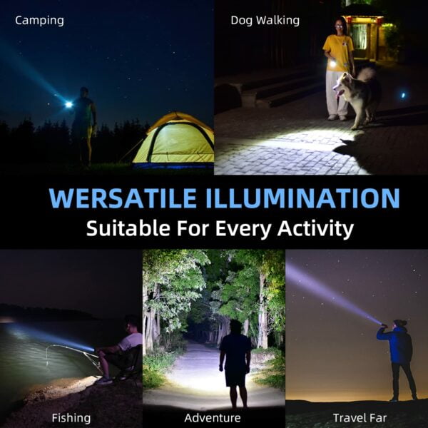 Wuben LED Rechargeable Flashlight, Adjustable Tactical Lights, Powerful High Lumens Zoomable Flashlight, 5 Modes 1200 Lumen USB Rechargeable Flashlights Waterproof IP68, for Family Outdoor Camping 15
