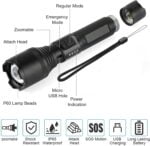 Rechargeable Flashlight with High Lumens, LED Super Bright Flashlight, Portable Adjustable Zoomable Emergency Torch with Built-in Battery, 5 Modes Waterproof Flash Light for Camping Hiking Cycling 18