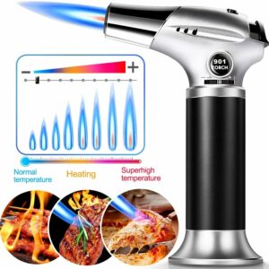 Culinary Butane Torch, Luxerlife Kitchen Refillable Butane Blow Torch with Safety Lock and Adjustable Flame for Crafts Cooking BBQ Baking Brulee Creme Desserts DIY Soldering(Butane Gas Not Included)