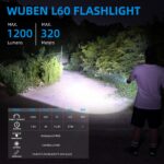 Wuben LED Rechargeable Flashlight, Adjustable Tactical Lights, Powerful High Lumens Zoomable Flashlight, 5 Modes 1200 Lumen USB Rechargeable Flashlights Waterproof IP68, for Family Outdoor Camping 19