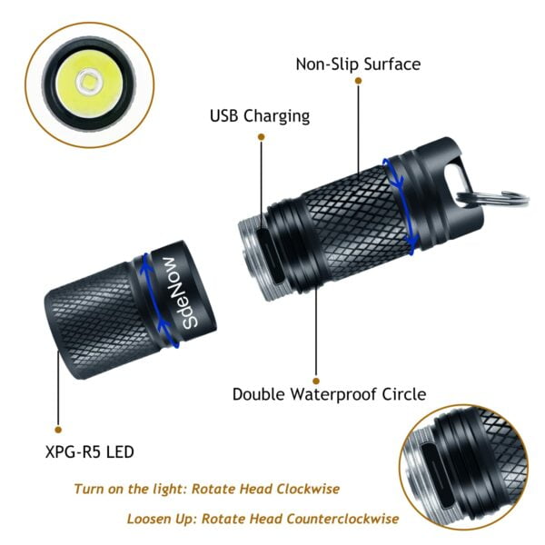 Mini Flashlight Keychain with Micro USB Rechargeable Tiny Flashlight Brightness can Achieve up to 200 lumens for EDC Torch (Black) 12