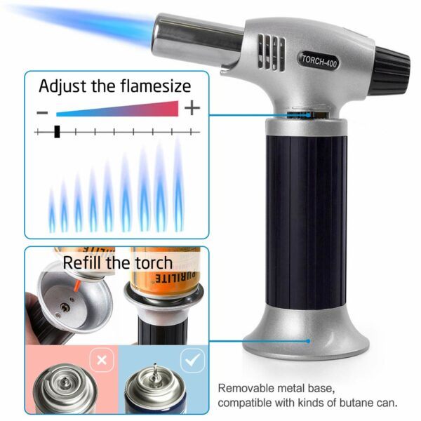 Culinary Blow Torch, Inpher Chef Cooking Torch Lighter, Butane Refillable, Flame Adjustable (MAX 2500°F) with Safety Lock for Cooking, BBQ, Baking, Brulee, Creme, DIY Soldering & more 11