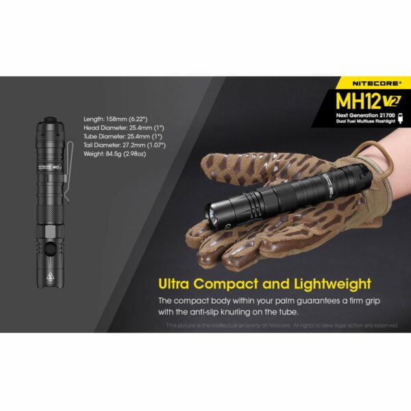 Nitecore MH12 v2 1200 Lumen USB-C Rechargeable Tactical Flashlight with 5000mAh Battery and LumenTac Battery Case 13