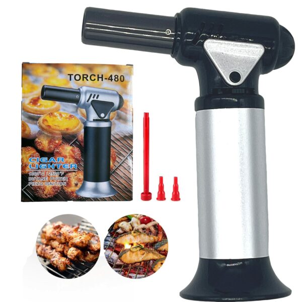 Culinary Butane Torch,Refillable Kitchen Torch Lighter Butane,Blow Torch for Cooking with Lock and Adjustable Flame (Butane Gas Not Included) Creme Brulee Torch, Cooking Mini Torch BBQ and Baking 8