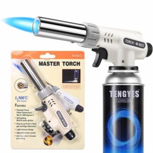 Kitchen Butane Blow Torch Lighter – Culinary Torch Chef Cooking Torches Professional Adjustable Flame with Reverse Use for Creme, Brulee, BBQ, Baking, Jewelry by TENGYES, Butane Not Included