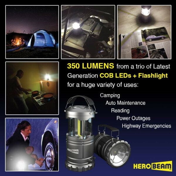 2 x HeroBeam LED Lantern V2.0 with Flashlight – Latest COB Technology emits 350 LUMENS! – Collapsible Camp Lamp – Great Light for Camping, Car, Shop, Attic, Garage – 5 Year Warranty 13