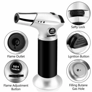 Butane Torch, Kitchen Blow Torch Cooking Torch Lighter Refillable with Safety Lock and Adjustable Flame for Creme Brulee, Baking, BBQ, DIY Soldering (Butane Gas Not Included) 3