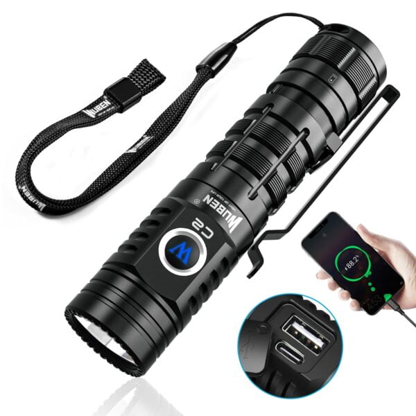 WUBEN C2 Rechargeable LED Flashlights 2000 High Lumens, Pocket Flashlight with Power Bank, 7 Modes Flash Light, IP68 Waterproof Tactical Flashlight for Emergencies, Outdoor 9