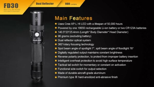 Fenix Unisex-Adult Fenix Flashlights, FD30 LED Flashlight, Black FX-FD30, Black 24