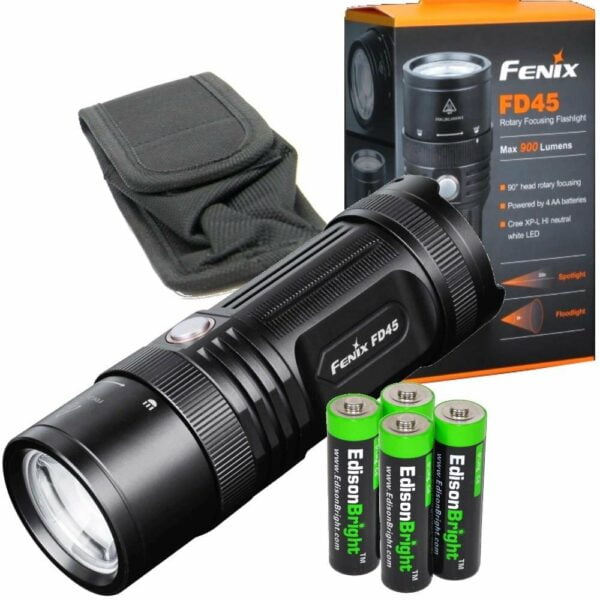 Fenix FD45 900 Lumen LED Flashlight with 4 X EdisonBright AA Alkaline Batteries bundle 10