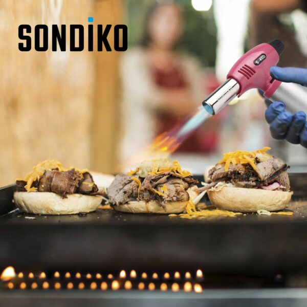 Sondiko Butane Torch , Kitchen Torch Refillable Blow Torch Lighter with Safety Lock&Adjustable Flame for BBQ, Creme Brulee, Baking, Soldering (Butane Gas not Included) 15