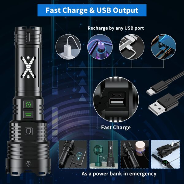 Rechargeable Flashlights High Lumens 150000, Gehavin XHP160.5 Super Bright LED Flashlight, Tactical Flashlight with Zoomable, Waterproof, 6 Modes for Camping and Emergencies 15