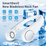 SmartDevil Personal Neck Fan, Hands Free Bladeless Neck Fan, Rechargeable Battery Operated Wearable Portable Fan, 360° Cooling Hanging Neck Fan, 3 Speeds, 48 Air Outlet, for Travel, Outdoor (White) 17