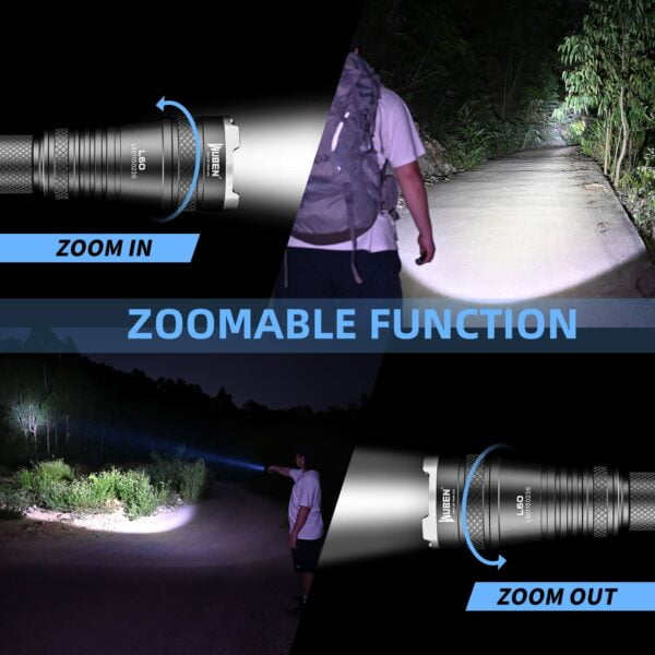Wuben LED Rechargeable Flashlight, Adjustable Tactical Lights, Powerful High Lumens Zoomable Flashlight, 5 Modes 1200 Lumen USB Rechargeable Flashlights Waterproof IP68, for Family Outdoor Camping 10