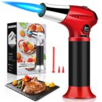 Tiikiy Blow Torch, Kitchen Cooking Torch with Lock Adjustable Flame Refillable Butane Torch for BBQ, Baking, Brulee Creme, Crafts(Butane Gas Not Included) Red 16