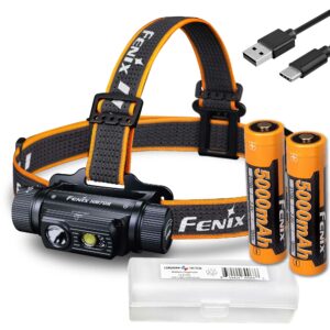 Fenix HM70R 1600 Lumen USB-C Rechargeable Headlamp with 2X Batteries, White, High CRI and Red Beams & LumenTac Battery Cas
