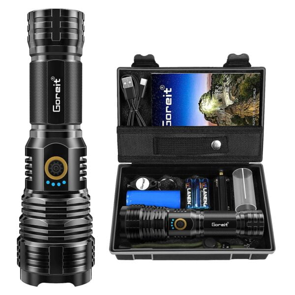 Flashlights LED High Lumens Rechargeable, Goreit 20000 Lumens XHP70.2 Super Bright Flashlight, High Powered Flash Light, Powerful Handheld Tactical Flashlights for Emergency Camping Hiking Gift 9