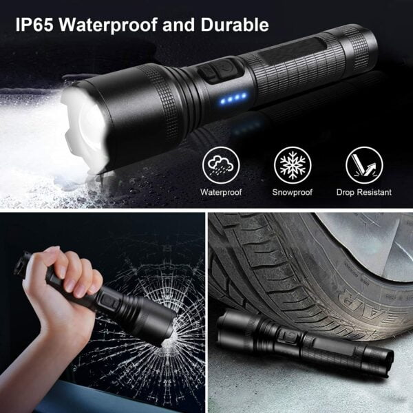 Rechargeable Flashlight with High Lumens, LED Super Bright Flashlight, Portable Adjustable Zoomable Emergency Torch with Built-in Battery, 5 Modes Waterproof Flash Light for Camping Hiking Cycling 15