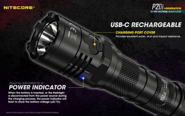 Nitecore P20i 1800 Lumen USB-C Rechargeable Strobe Ready Tactical Flashlight with 2X Batteries and LumenTac Battery Case 13