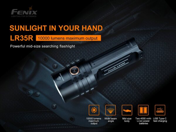 Fenix LR35R Compact 10,000 Lumen 500m USB-C Rechargeable Searchlight Torch 12