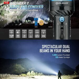 Olight Marauder 2 Powerful LED Torch 14,000 Lumens High Lumens Flashlight, 800-meter Spotlight Beam, Rechargable Tactical Light Powered by Battery Pack (Without Power Adapter) 3