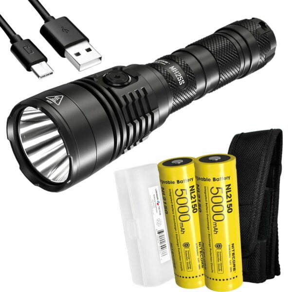 Nitecore MH25S 1800 Lumen Rechargeable Tactical Flashlight, Long Throw with 2X 5000mAh Battery and LumenTac Battery Organizer 9