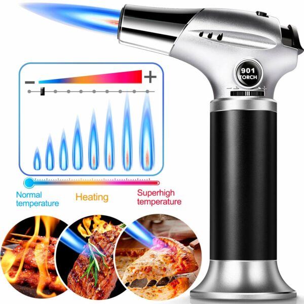 Culinary Butane Torch , Kitchen Refillable Butane Blow Torch with Safety Lock and Adjustable Flame for Crafts Cooking BBQ Baking Brulee Creme Desserts DIY Soldering (Butane Gas Not Included) 17