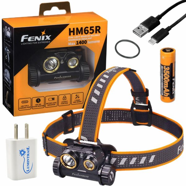 Fenix HM65R USB Type-C Rechargeable Headlamp 1400 Lumens with Lumintrail USB Wall Plug 11