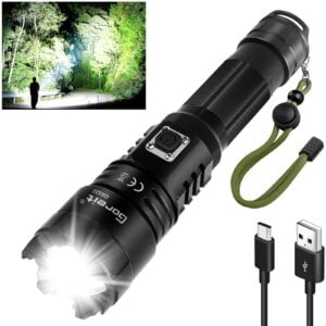 Torch, Goreit Flashlight LED Torch Rechargeable USB 10000 Lumen Handheld Torch, XHP70.2 Super Bright Tactical Flash Lights, High Powered Torches IP67 Waterproof Zoomable, for Camping Emergency Dog Walking