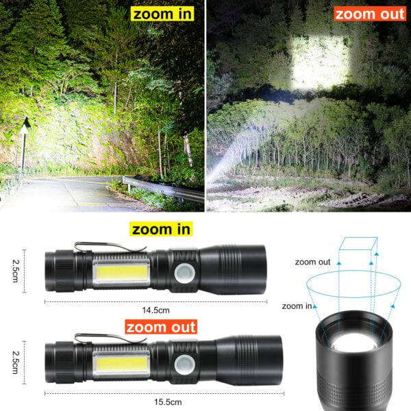UV Light Flashlight Torch, 7 Modes Waterproof Rechargeable Black Light Flashlights, Zoomable Flash Light with Sidelight/SOS Lights/UV Light/White Light, for Pet Clothing Detection Emergency Camping 12