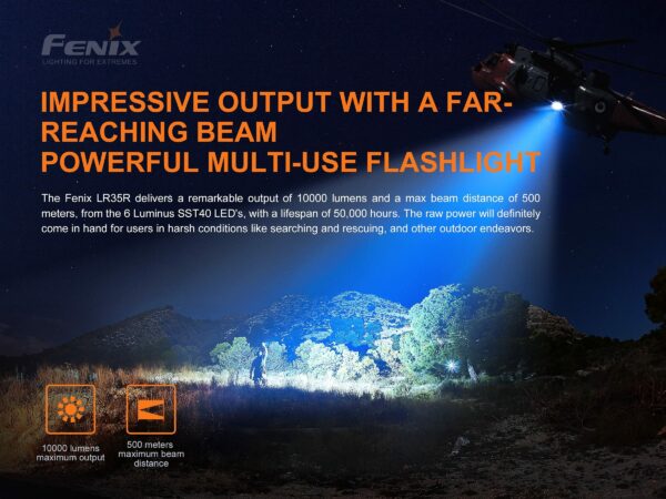 Fenix LR35R Compact 10,000 Lumen 500m USB-C Rechargeable Searchlight Torch 16