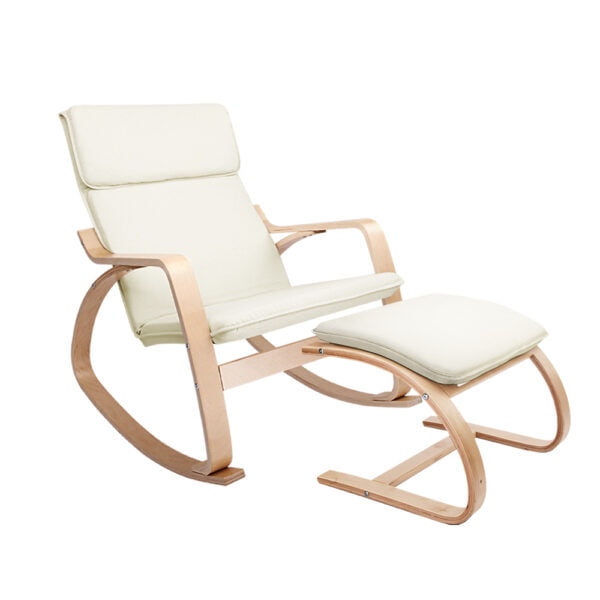 Artiss Wooden Armchair with Foot Stool – Beige 10