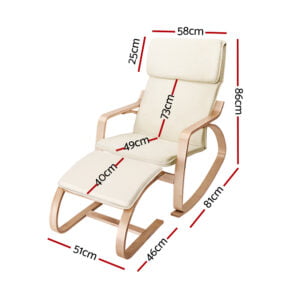 Artiss Wooden Armchair with Foot Stool – Beige 3