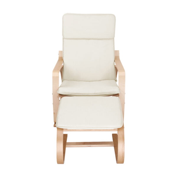 Artiss Wooden Armchair with Foot Stool – Beige 12
