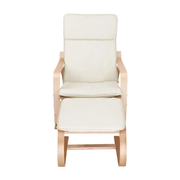Artiss Wooden Armchair with Foot Stool - Beige - Image 3