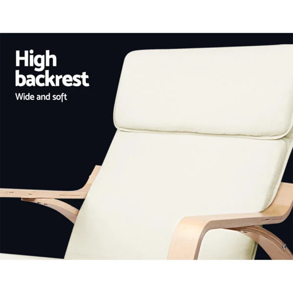 Artiss Wooden Armchair with Foot Stool - Beige - Image 5