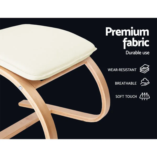 Artiss Wooden Armchair with Foot Stool - Beige - Image 6