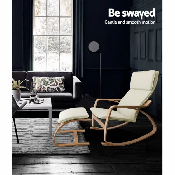 Artiss Wooden Armchair with Foot Stool - Beige - Image 7