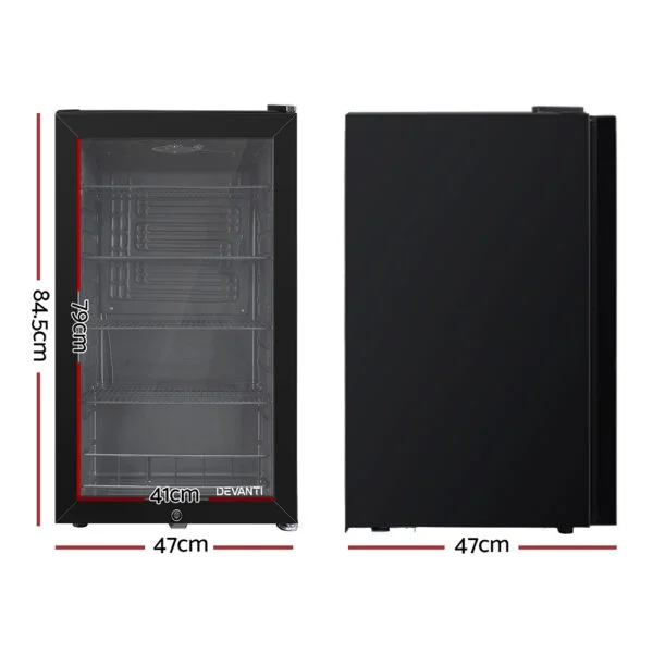 Devanti 98L Bar Fridge Glass Door Mini Freezer Fridges Countertop Beverage Commercial - Image 2