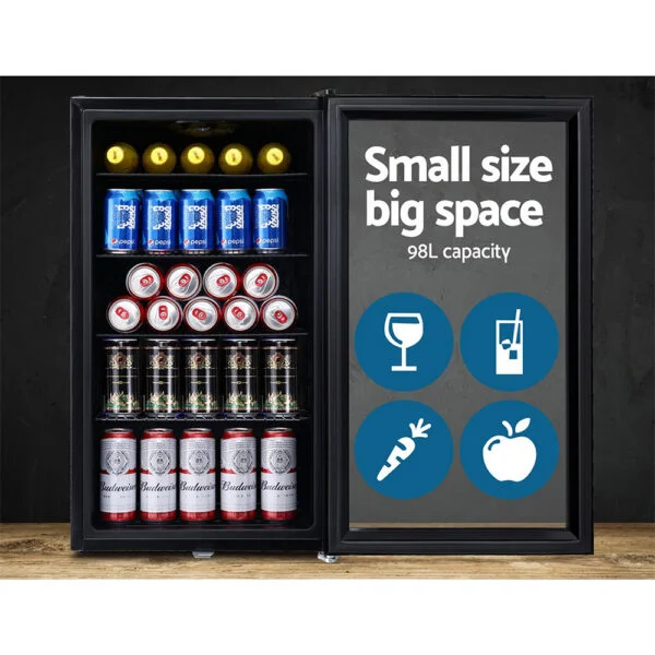 Devanti 98L Bar Fridge Glass Door Mini Freezer Fridges Countertop Beverage Commercial - Image 6