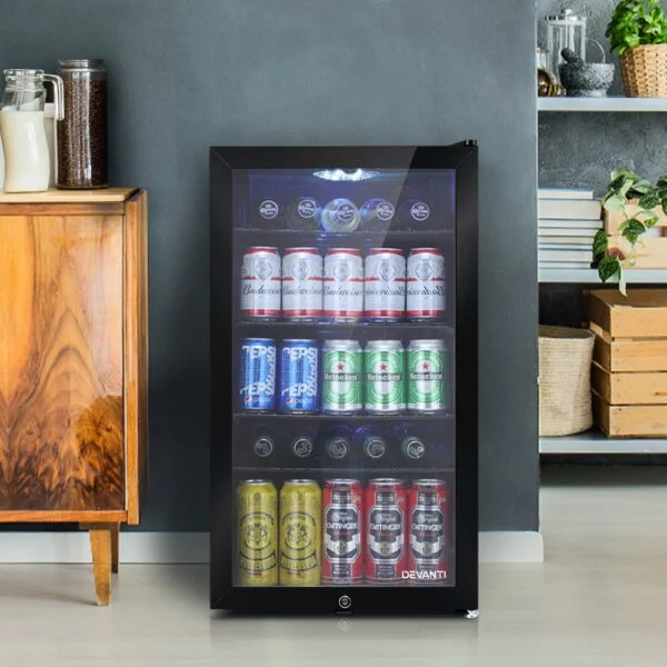 Devanti 98L Bar Fridge Glass Door Mini Freezer Fridges Countertop Beverage Commercial - Image 8