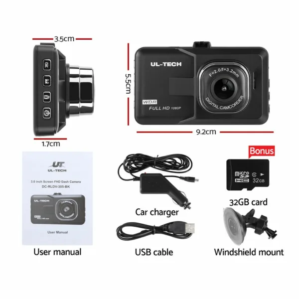 UL-TECH Dash Camera 1080P HD Cam Car Recorder DVR Video Vehicle Carmera 32GB 9