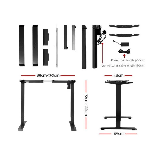 Artiss Standing Desk Adjustable Height Desk Electric Motorised Black Frame White Desk Top 140cm - Image 2
