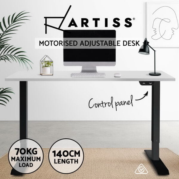 Artiss Standing Desk Adjustable Height Desk Electric Motorised Black Frame White Desk Top 140cm 11