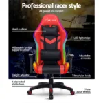 Artiss Gaming Office Chair RGB LED Lights Computer Desk Chair Home Work Chairs 22