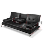 Artiss 3 Seater PU Leather Sofa Bed – Black 15